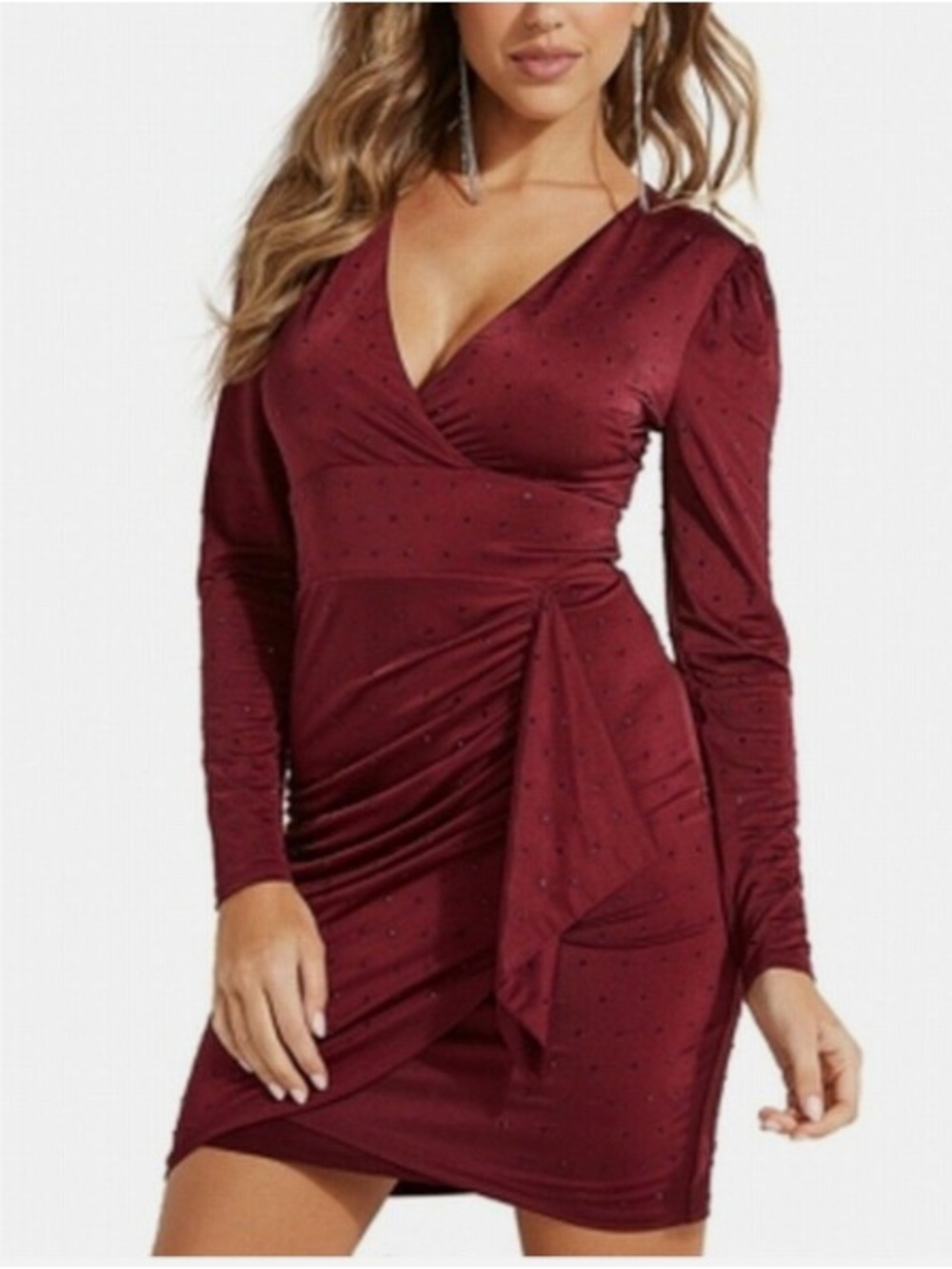 Guess Women's Burgundy Long Sleeve Wrap-Style Dress